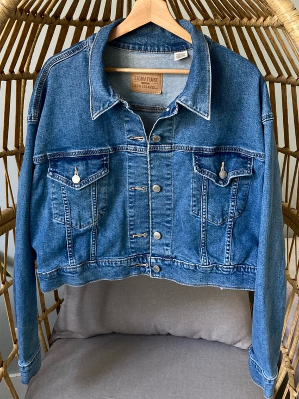Levi Strauss Signature Gold Denim Trucker Jacket 3XL Blue Stretch Cropped